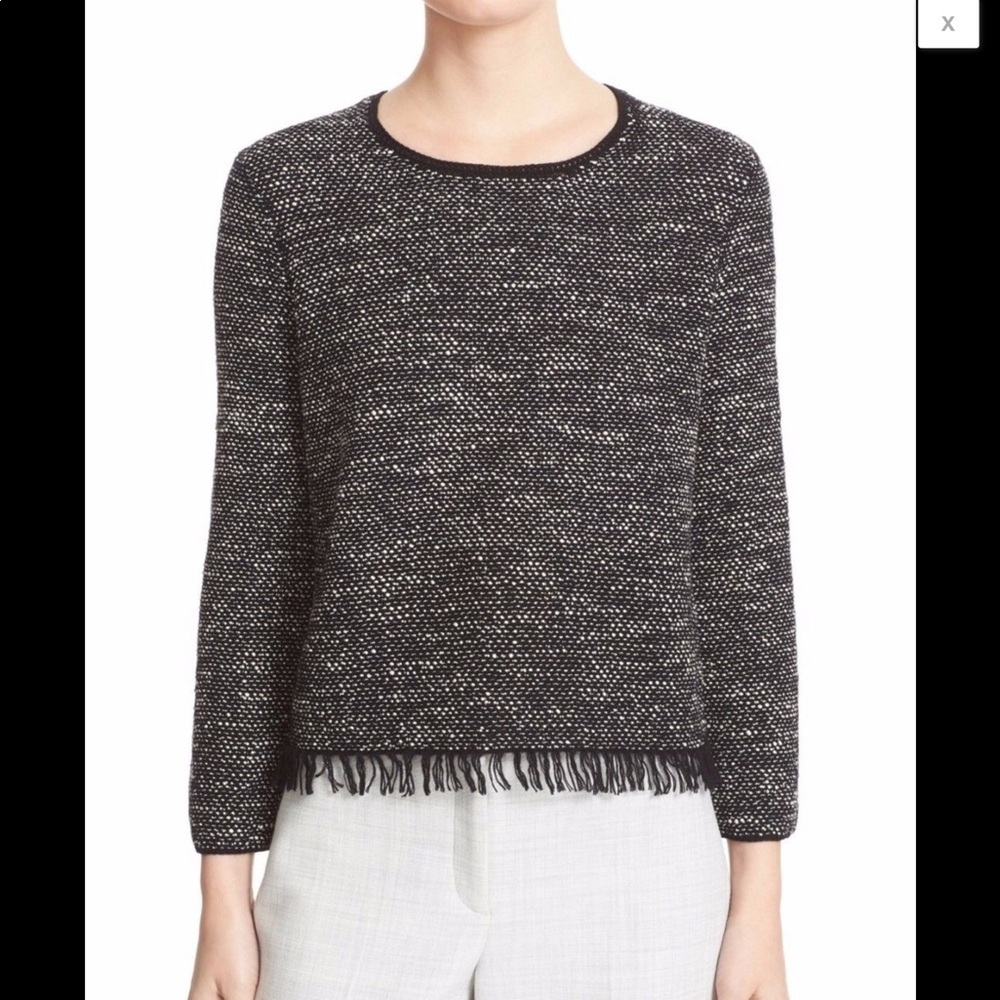 Theory Vendla Tweed Fringe Trim Sweater NWT